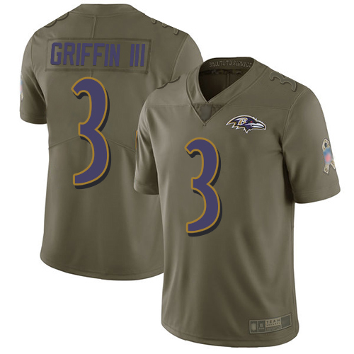 Baltimore Ravens Limited Olive Men Robert Griffin III Jersey NFL Football #3 2017 Salute to Service->youth nfl jersey->Youth Jersey